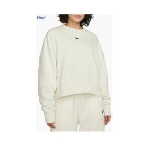 Nike, XS Phoenix Fleece Crewneck Sweatshirt, Sail/Black